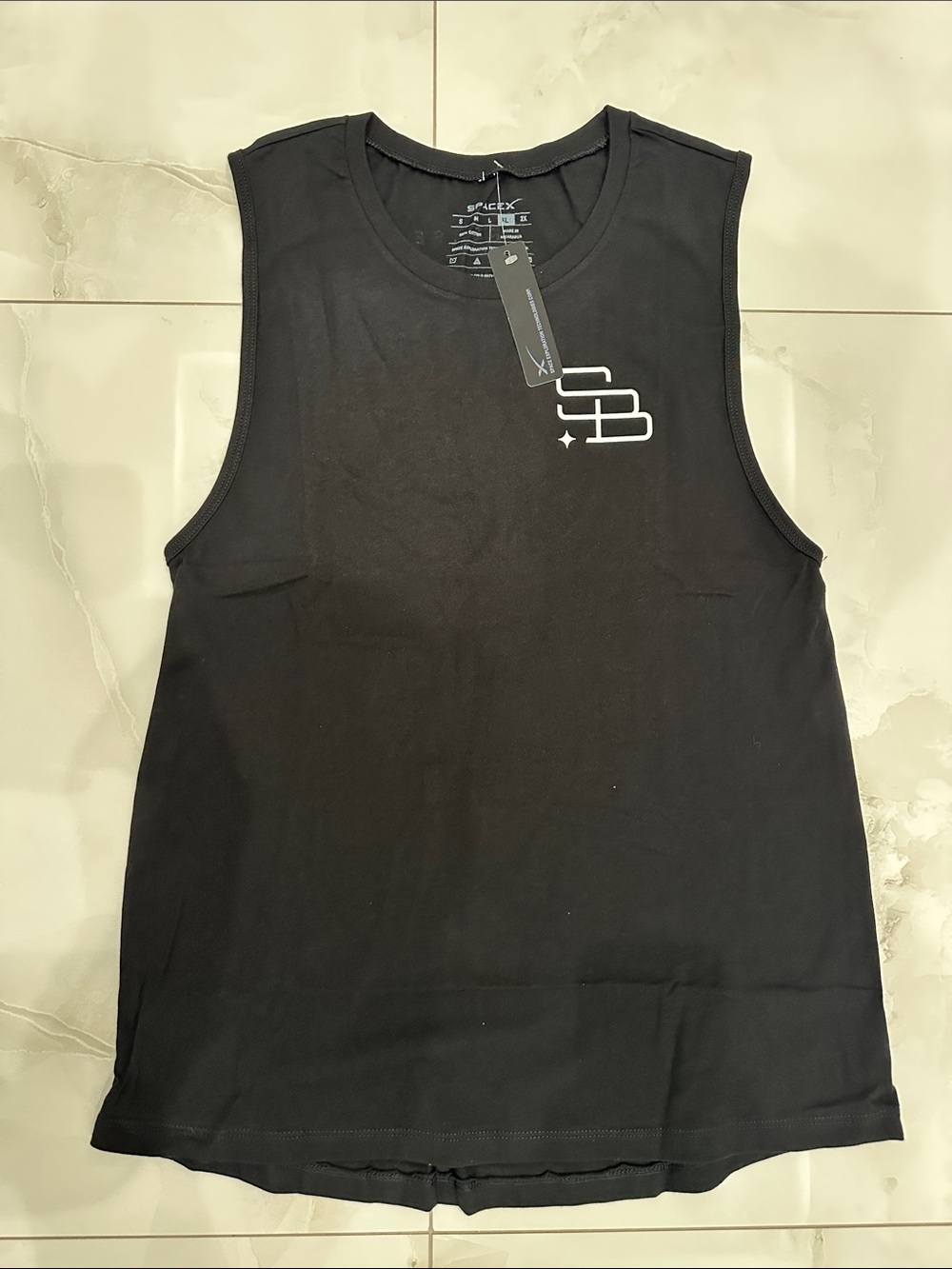 Space x Black Sleeveless Muscle Tank with White Chest Logo